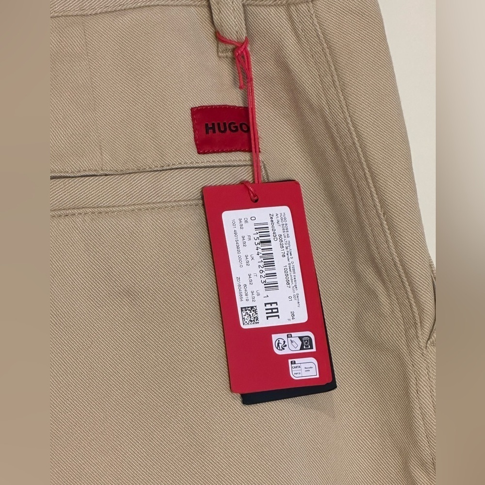 Hugo Boss Men's Khaki Pants 34x32 Flat Front 100% Cotton NWT - Picture 10 of 13